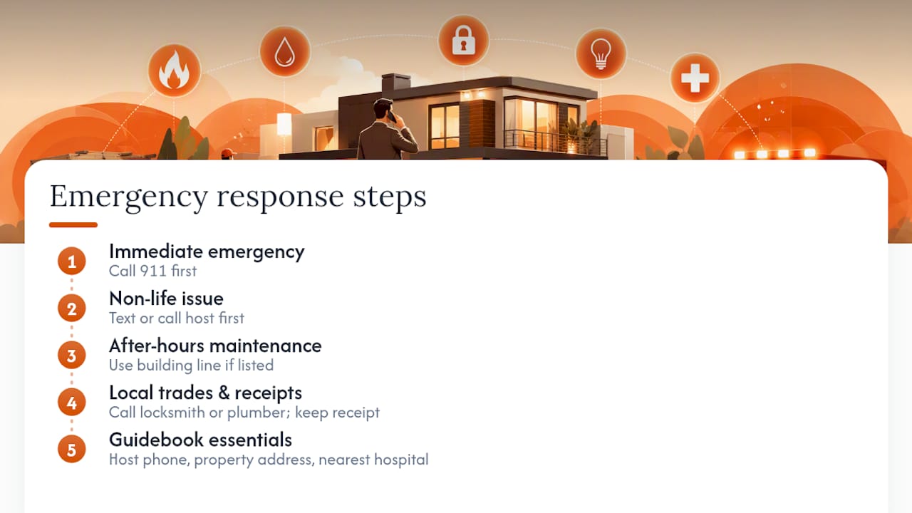 Emergency response steps for rental guests